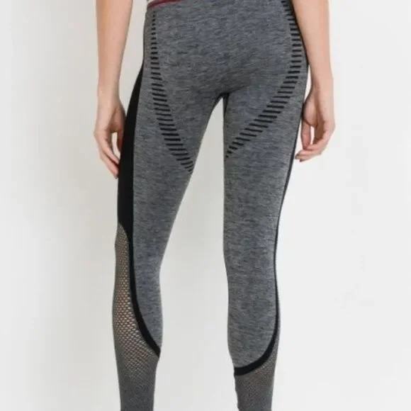 2/$30 Mono B Seamless Hybrid High Waisted Techno Athletic Track Leggings Gray - Picture 3 of 12
